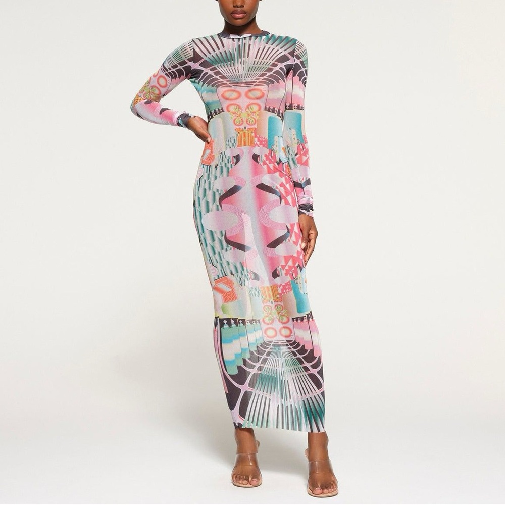 SKIMS Summer Mesh Long Sleeve Dress size XS